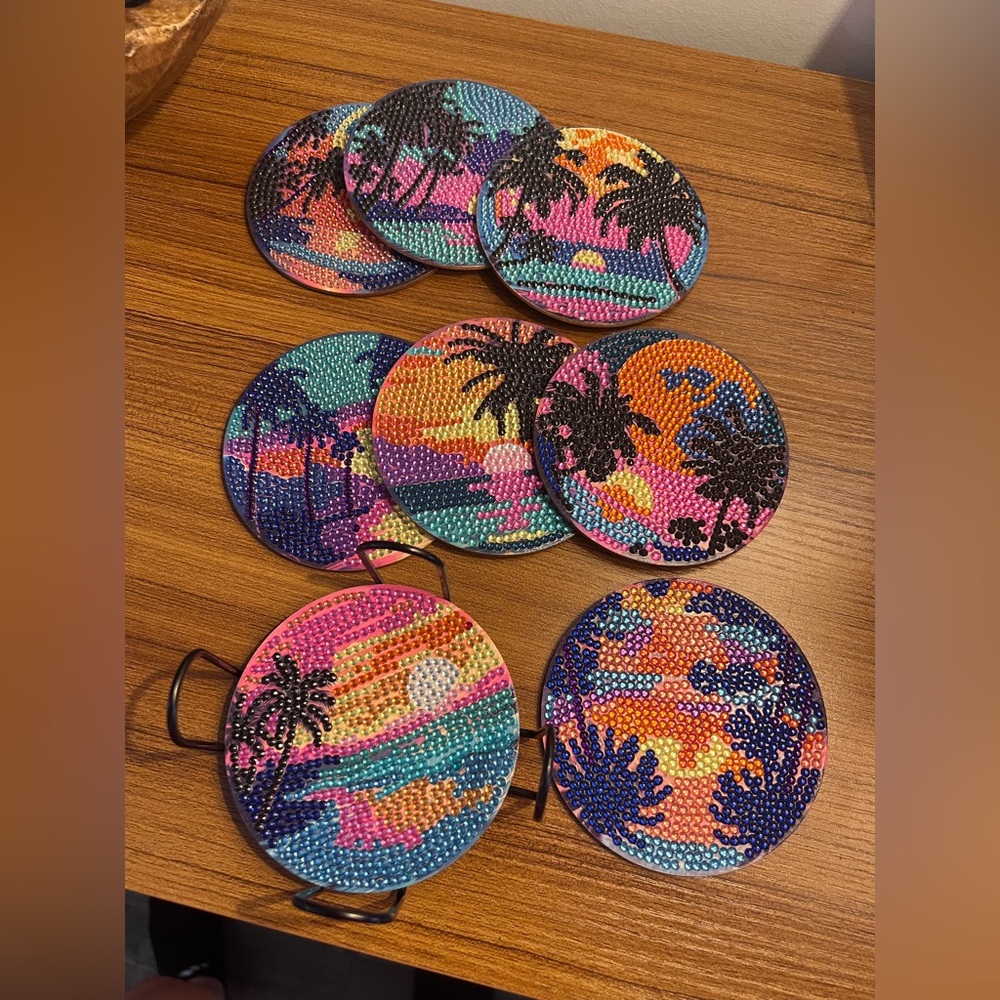 Handmade diamond art Palm Tree Coasters Set